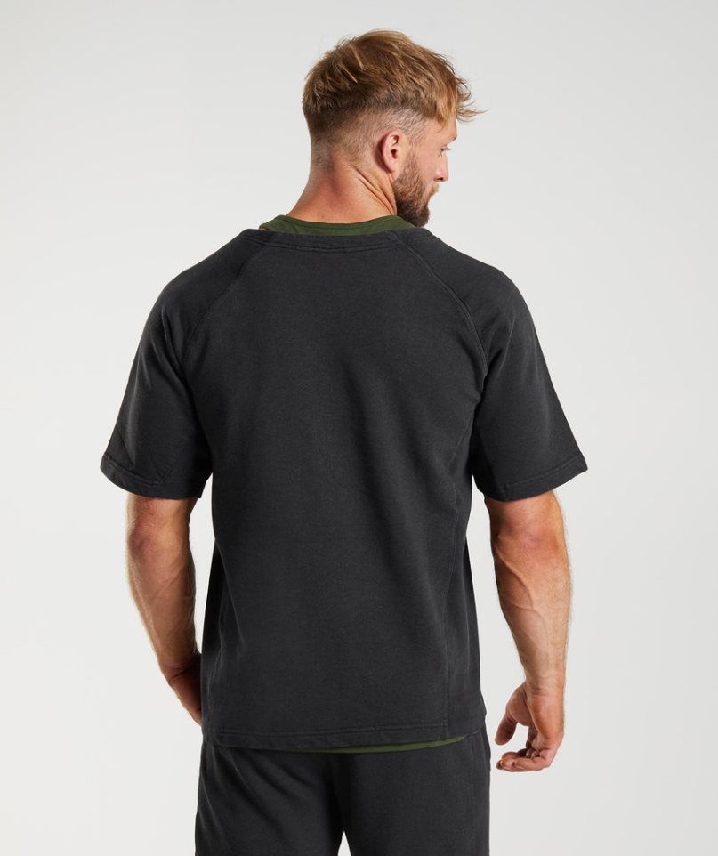 Men's Gymshark Power Washed Rag Top T-Shirts Black | NZ 8MSUKT